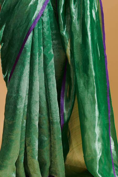 Shop Surmaye Green Handloom Cotton Zari Dancing Moonlight Handwoven Saree Online at Aza Fashions Shop_Surmaye_Green Handloom Cotton Zari Dancing Moonlight Handwoven Saree _Online_at_Aza_Fashions