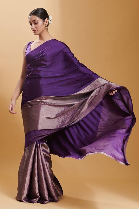 Buy_Surmaye_Purple Handwoven Confluence Bordered Saree_Online_at_Aza_Fashions