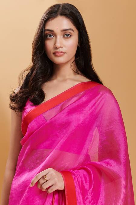Shop Surmaye Pink Handloom Cotton Love Canal Handwoven Saree Online at Aza Fashions Shop_Surmaye_Pink Handloom Cotton Love Canal Handwoven Saree _Online_at_Aza_Fashions