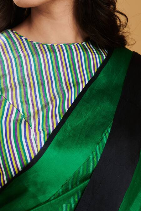 Buy_Surmaye_Green Silk Love Canal Handwoven Bordered Saree_Online_at_Aza_Fashions