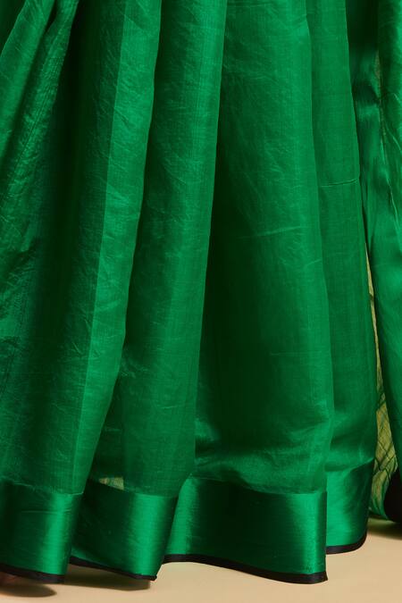 Shop_Surmaye_Green Silk Love Canal Handwoven Bordered Saree_Online_at_Aza_Fashions