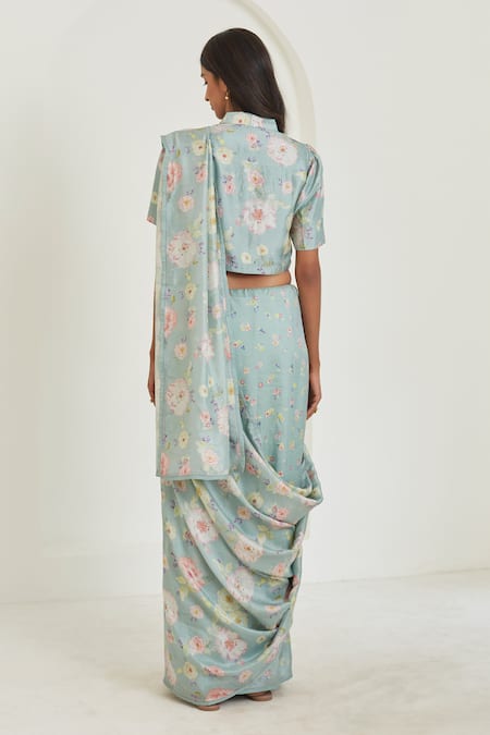 Shop Surmaye Green Handloom Cotton Harmony Floral Print Saree at Aza Fashions Shop_Surmaye_Green Handloom Cotton Harmony Floral Print Saree _at_Aza_Fashions