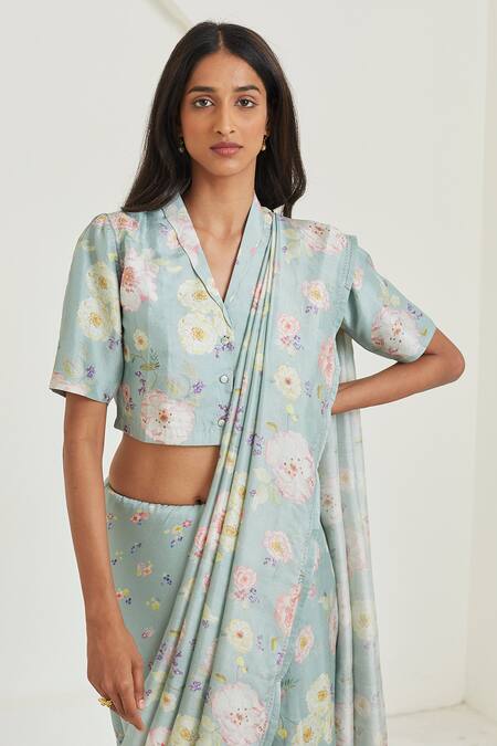 Surmaye Green Handloom Cotton Harmony Floral Print Saree Online at Aza Fashions Surmaye_Green Handloom Cotton Harmony Floral Print Saree _Online_at_Aza_Fashions