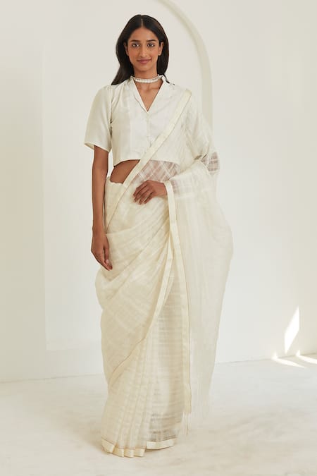 Surmaye Serenity Handwoven Stripe Pattern Saree 