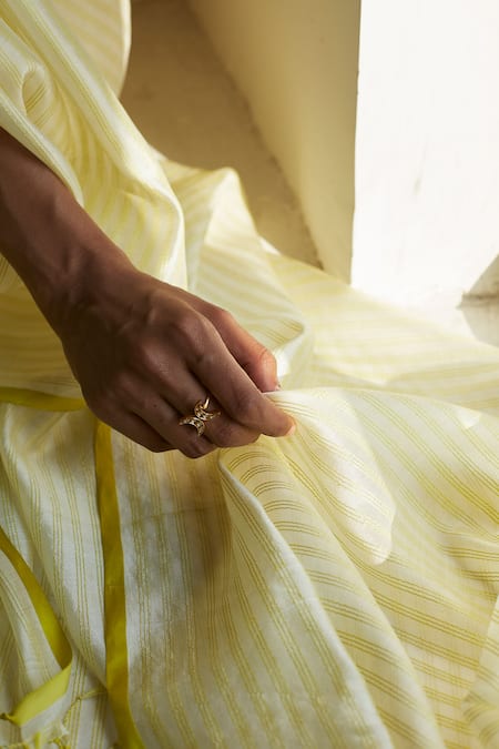 Surmaye Ivory Silk, Cotton Nostalgia Stripe Pattern Handwoven Saree at Aza Fashions Surmaye_Ivory Silk, Cotton Nostalgia Stripe Pattern Handwoven Saree _at_Aza_Fashions