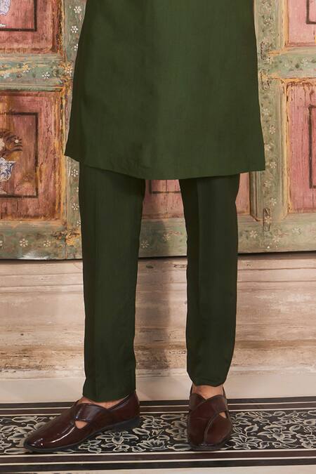 Diyarajvvir_Green Denim Embroidery Blossom Dream Thread Kurta With Pant _Online_at_Aza_Fashions