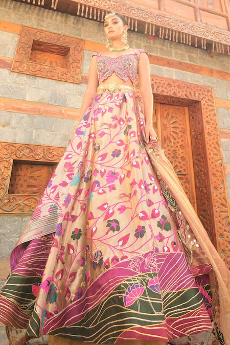 Buy Aditi Gupta Rose Gold Silk, Tissue, Pashmina Paithani Floral Woven Bridal Lehenga Set Online at Aza Fashions Buy_Aditi Gupta_Rose Gold Silk, Tissue, Pashmina Paithani Floral Woven Bridal Lehenga Set _Online_at_Aza_Fashions