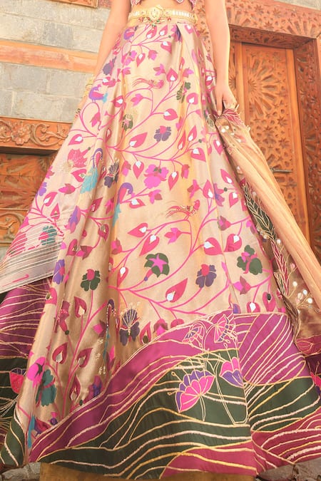 Shop Aditi Gupta Rose Gold Silk, Tissue, Pashmina Paithani Floral Woven Bridal Lehenga Set Online at Aza Fashions Shop_Aditi Gupta_Rose Gold Silk, Tissue, Pashmina Paithani Floral Woven Bridal Lehenga Set _Online_at_Aza_Fashions