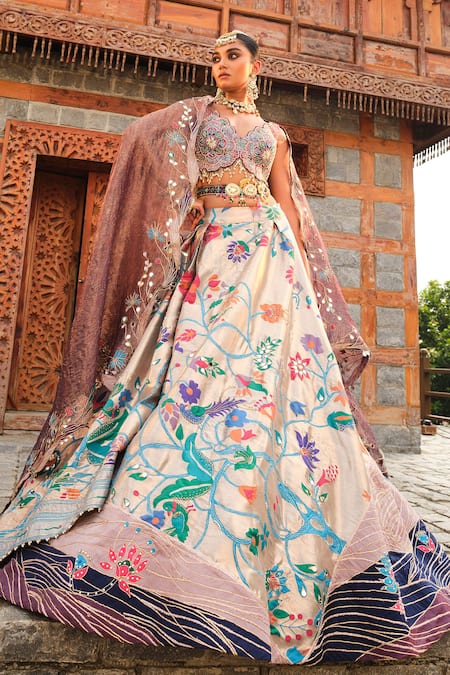 Shop Aditi Gupta Purple Silk, Tissue, Pashmina Paithani Floral Vine Woven Bridal Lehenga Set Online at Aza Fashions Shop_Aditi Gupta_Purple Silk, Tissue, Pashmina Paithani Floral Vine Woven Bridal Lehenga Set _Online_at_Aza_Fashions