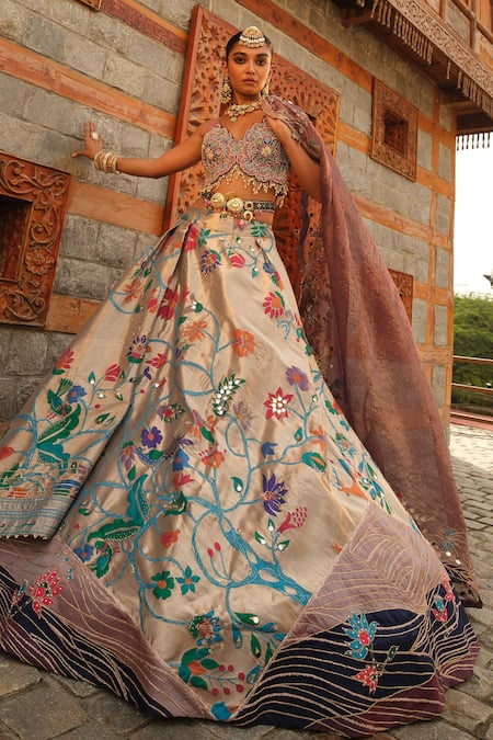 Shop Aditi Gupta Purple Silk, Tissue, Pashmina Paithani Floral Vine Woven Bridal Lehenga Set Shop_Aditi Gupta_Purple Silk, Tissue, Pashmina Paithani Floral Vine Woven Bridal Lehenga Set