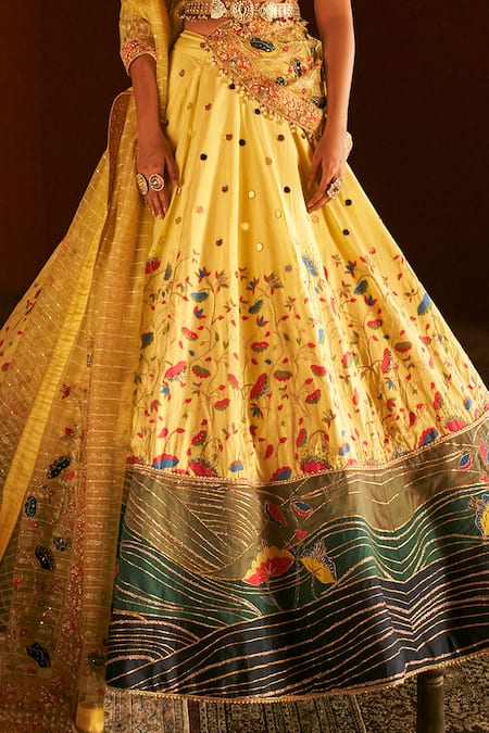 Aditi Gupta Yellow Pashmina, Silk, Tissue Sequins, Paithani Flower Woven Bridal Lehenga Set at Aza Fashions Aditi Gupta_Yellow Pashmina, Silk, Tissue Sequins, Paithani Flower Woven Bridal Lehenga Set _at_Aza_Fashions