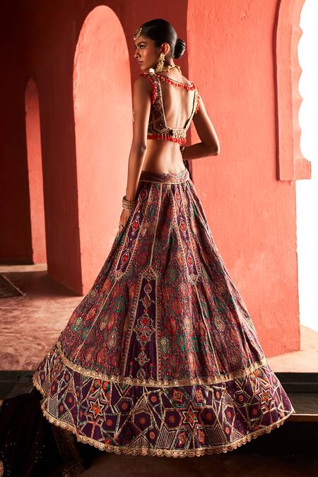 Buy Aditi Gupta Purple Silk, Velvet Beads, Pearls, Zari Jamawar Embroidered Bridal Lehenga Set Online at Aza Fashions Buy_Aditi Gupta_Purple Silk, Velvet Beads, Pearls, Zari Jamawar Embroidered Bridal Lehenga Set _Online_at_Aza_Fashions