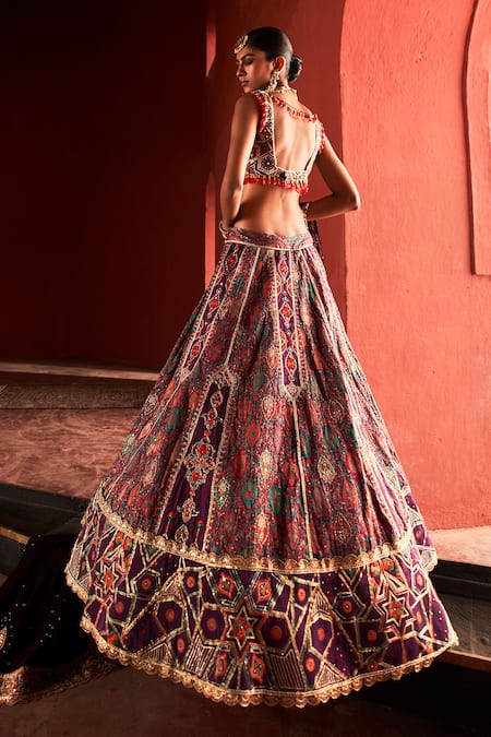 Shop Aditi Gupta Purple Silk, Velvet Beads, Pearls, Zari Jamawar Embroidered Bridal Lehenga Set at Aza Fashions Shop_Aditi Gupta_Purple Silk, Velvet Beads, Pearls, Zari Jamawar Embroidered Bridal Lehenga Set _at_Aza_Fashions
