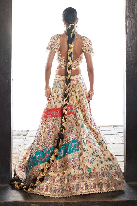 Buy Aditi Gupta Ivory Silk, Tissue Pearls, Floral Pattern Embroidered Bridal Lehenga Set Buy_Aditi Gupta_Ivory Silk, Tissue Pearls, Floral Pattern Embroidered Bridal Lehenga Set