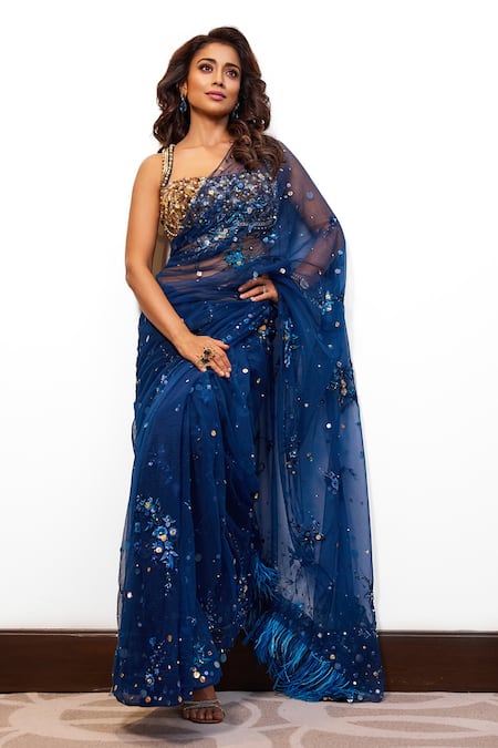 Shop_Dilnaz_Blue Net Hand Embroidery 3d Florals Square Neck Nora Bustier _Online_at_Aza_Fashions