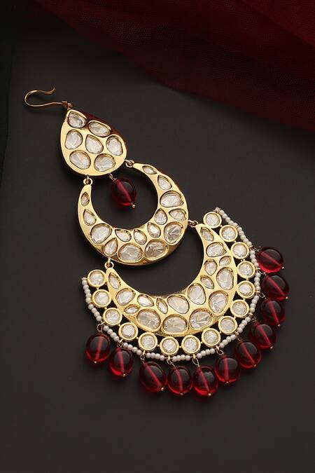 Shop_Swabhimann_Red Polki Embellished Passa _at_Aza_Fashions