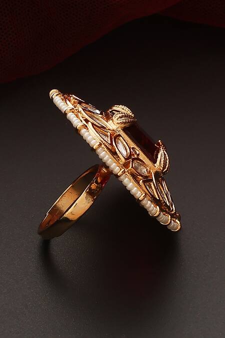 Shop_Swabhimann_Red Stones Polki Embellished Ring_Online_at_Aza_Fashions