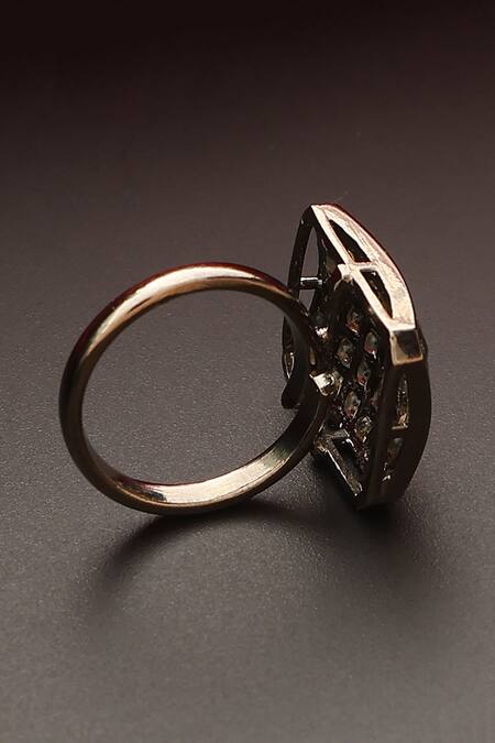 Shop_Swabhimann_Green Zari Zirconia Embellished Ring _Online_at_Aza_Fashions