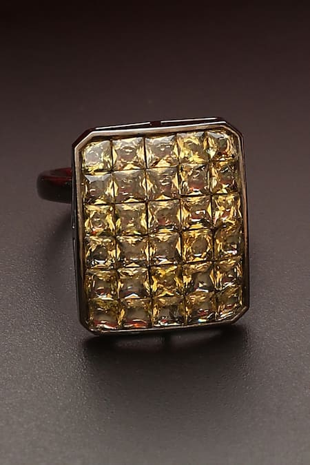 Shop_Swabhimann_Green Zari Zirconia Embellished Ring _at_Aza_Fashions