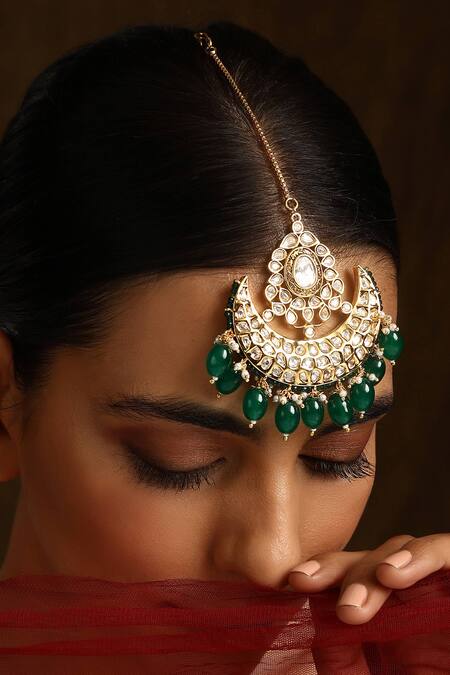 Buy_Swabhimann_Green Polki Embellished Maangtikka _Online_at_Aza_Fashions