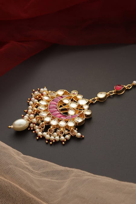 Shop_Swabhimann_Pink Kundan Embellished Maangtikka _Online_at_Aza_Fashions