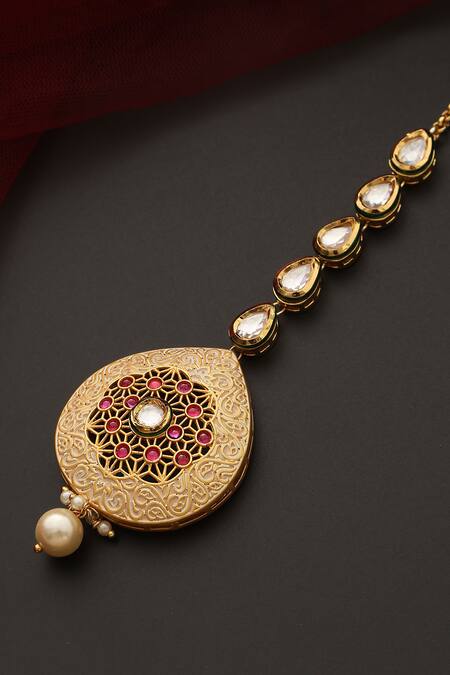 Swabhimann_Multi Color Kundan Embellished Floral Maangtikka_Online_at_Aza_Fashions