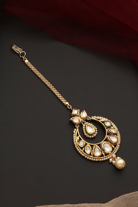 Swabhimann_Gold Plated Crescent Moon Maangtikka _Online_at_Aza_Fashions