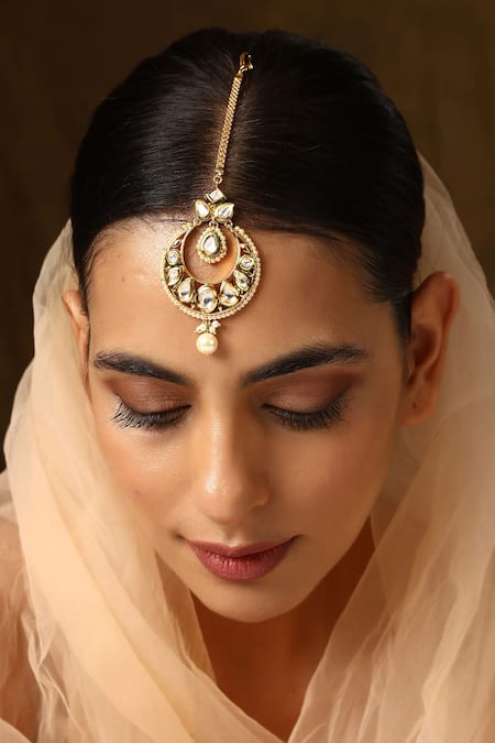 Buy_Swabhimann_Gold Plated Crescent Moon Maangtikka _Online_at_Aza_Fashions