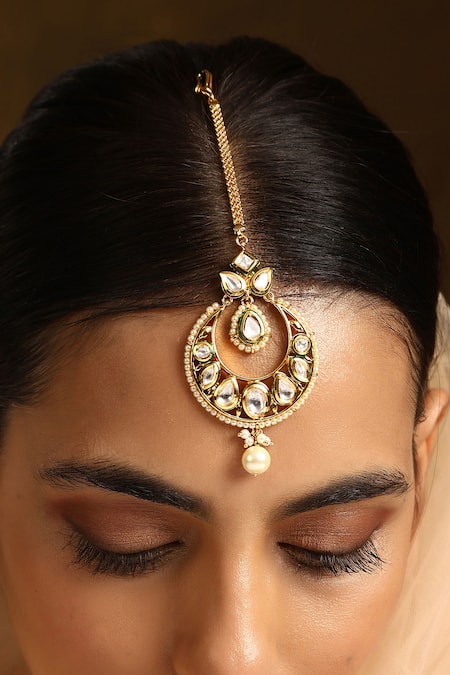 Shop_Swabhimann_Gold Plated Crescent Moon Maangtikka _Online_at_Aza_Fashions
