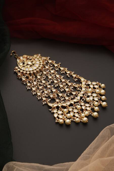 Swabhimann_Gold Plated Polki Embellished Passa _Online_at_Aza_Fashions