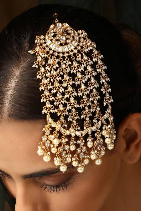 Shop_Swabhimann_Gold Plated Polki Embellished Passa _Online_at_Aza_Fashions