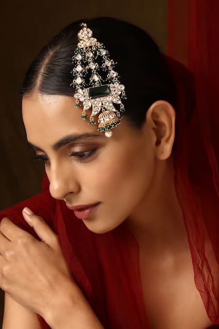 Swabhimann_Green Floral Cutwork Polki Embellished Passa _Online_at_Aza_Fashions