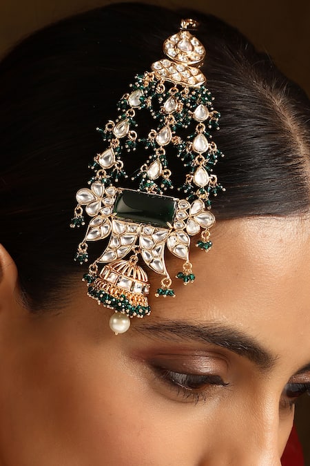 Buy_Swabhimann_Green Floral Cutwork Polki Embellished Passa _Online_at_Aza_Fashions