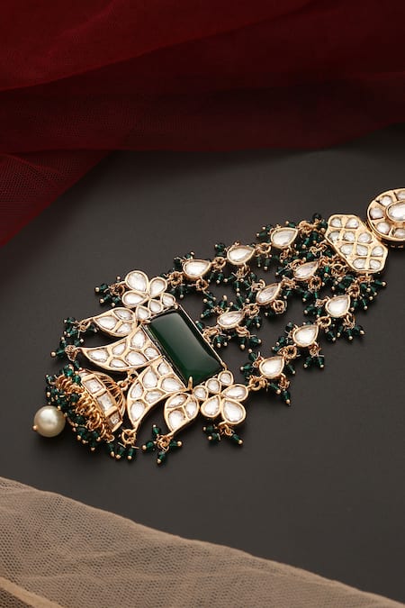 Shop_Swabhimann_Green Floral Cutwork Polki Embellished Passa _Online_at_Aza_Fashions