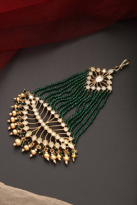 Swabhimann_Green Polki Embellished Passa_Online_at_Aza_Fashions