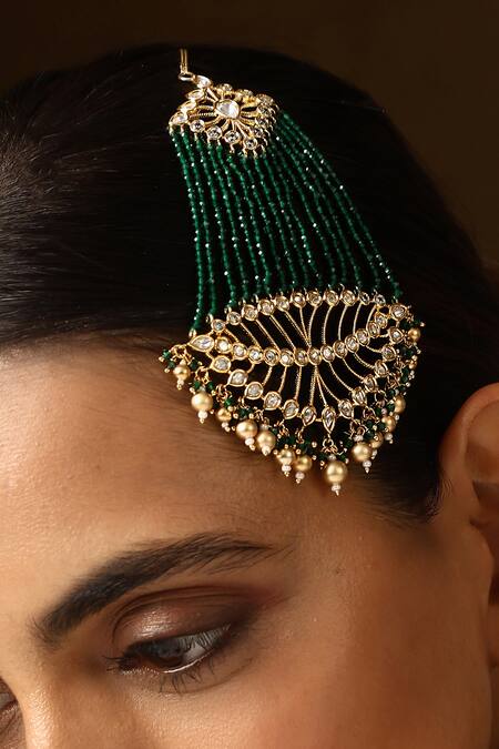 Shop_Swabhimann_Green Polki Embellished Passa_Online_at_Aza_Fashions