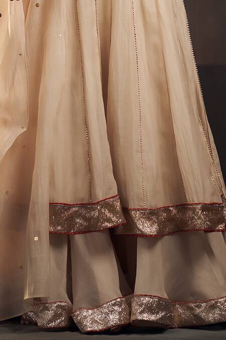 Buy_Hirika & Dhruti_Beige Chanderi, Organza Embroidery, Sequins, Zari Floral Kali Kurta Sharara Set _Online_at_Aza_Fashions
