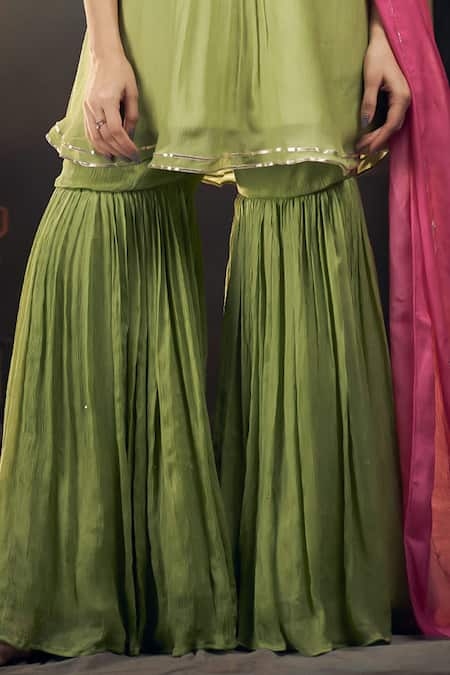 Buy Hirika & Dhruti Green Sequins, Embroidery Round Neck Floral Peplum Kurta Sharara Set Online at Aza Fashions Buy_Hirika & Dhruti_Green Sequins, Embroidery Round Neck Floral Peplum Kurta Sharara Set _Online_at_Aza_Fashions