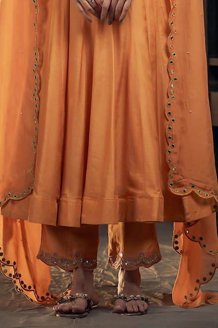 Buy Hirika & Dhruti Yellow Organza, Cotton Satin, Cotton, Silk Mirrors, Neckline Anarkali Pant Set Online at Aza Fashions Buy_Hirika & Dhruti_Yellow Organza, Cotton Satin, Cotton, Silk Mirrors, Neckline Anarkali Pant Set _Online_at_Aza_Fashions