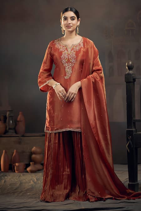 Hirika&Dhruti Pita Rose Embroidered Kurta Sharara Set 