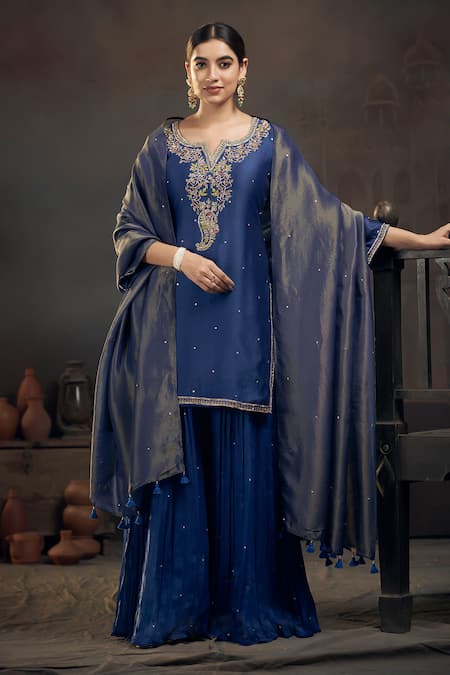 Hirika & Dhruti Rose Pita Embroidered Kurta Sharara Set 