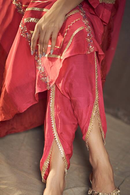 Hirika & Dhruti Pink Organza, , Satin Gota Patti Round Work Kurta Dhoti Pant Set Online at Aza Fashions Hirika & Dhruti_Pink Organza, , Satin Gota Patti Round Work Kurta Dhoti Pant Set _Online_at_Aza_Fashions