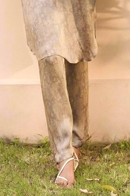 Grassroot By Anita Dongre Brown Modal Embroidery Bandeau Calm Hand Block Print Kurta And Pant Co-ord Set Online at Aza Fashions Grassroot By Anita Dongre_Brown Modal Embroidery Bandeau Calm Hand Block Print Kurta And Pant Co-ord Set_Online_at_Aza_Fashions