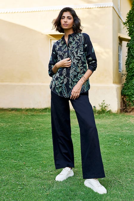Grassroot By Anita Dongre Lush Sewa Hand Embroidered Shirt & Pant Set 