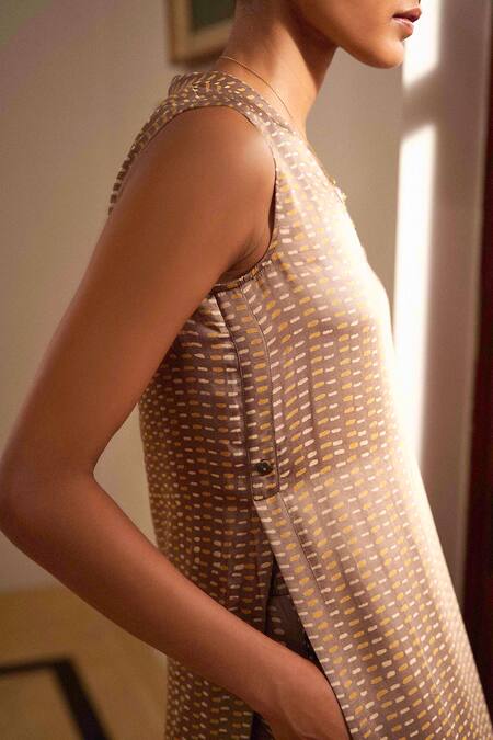 Buy_Grassroot By Anita Dongre_Brown Modal V-neck Laze Hand Block Print Kurta And Pant Co-ord Set_Online_at_Aza_Fashions