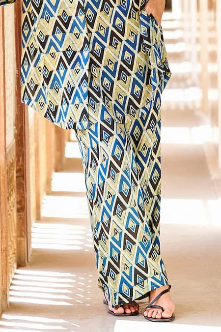 Buy_Grassroot By Anita Dongre_Multi Color Viscose, Modal Mangave Ajrakh Hand Block Print Shirt With Pant _Online_at_Aza_Fashions