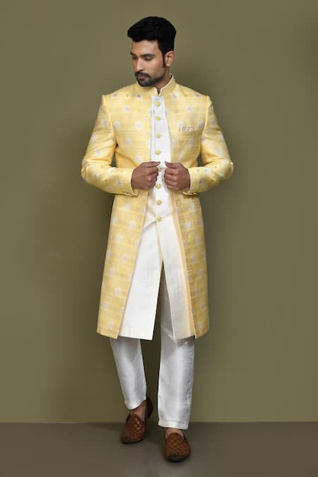 Aryavir Malhotra Damask Layered Sherwani With Aligadhi Pant 