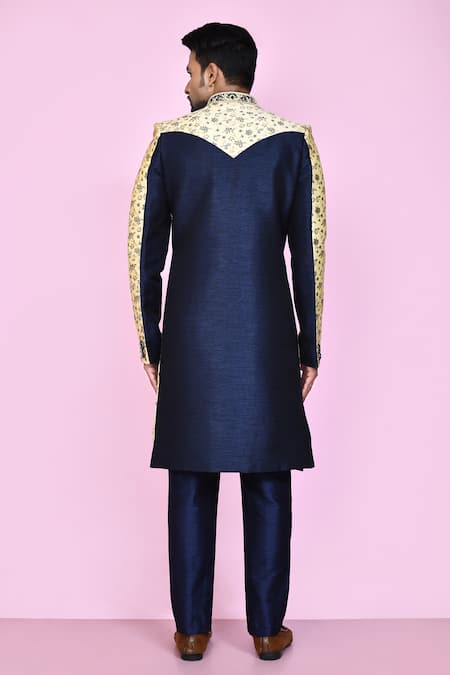 Shop_Arihant Rai Sinha_Beige Jacquard, Silk Embroidery Gardenia Layered Sherwani With Aligadhi Pant _at_Aza_Fashions