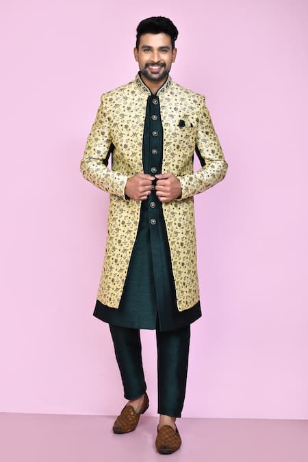 Aryavir Malhotra Mughal Garden Layered Sherwani With Aligadhi Pant 