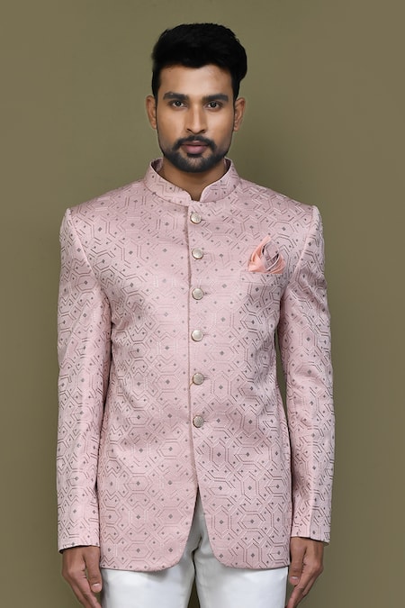 Arihant Rai Sinha_Peach Silk Embroidery Hexagon Bandhgala _Online_at_Aza_Fashions